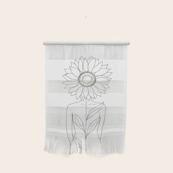 Minimalistic Line Art Of Woman With Sunflower Wall Hanging