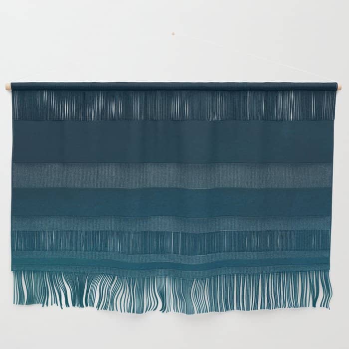 Navy Blue Teal Hand Painted Watercolor Paint Ombre Wall Hanging