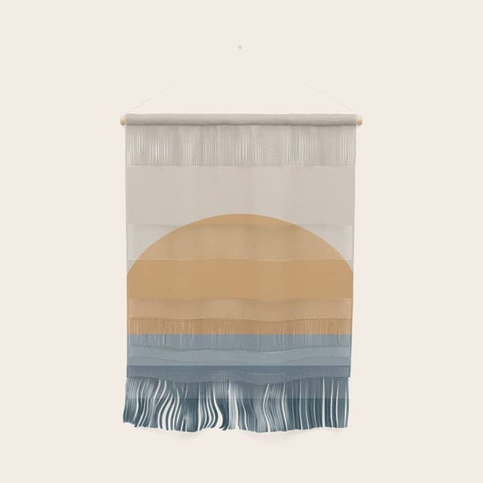 Minimal Retro Sunset Sunrise - Nautical Ocean Blue Wall Hanging
