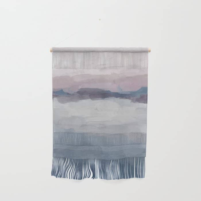 Oceans Away - Plum Purple Lavender Blue Abstract Painting Waves Cloud Horizon Modern Art Wall Hanging