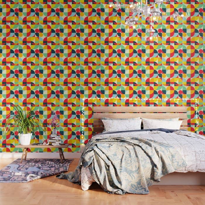Mid Century Bauhaus Geometric Pattern Wallpaper