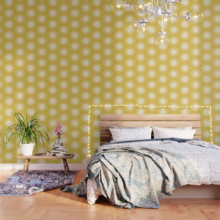 Boho Summer Sun Pattern Iv Bright Yellow Wallpaper