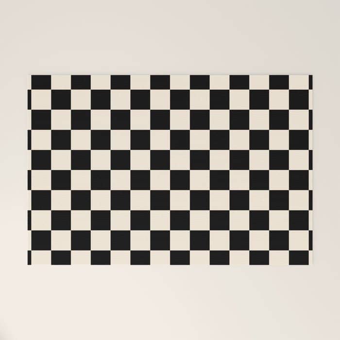 Checkerboard Mini Check Pattern In Black And Almond Cream Welcome Mat