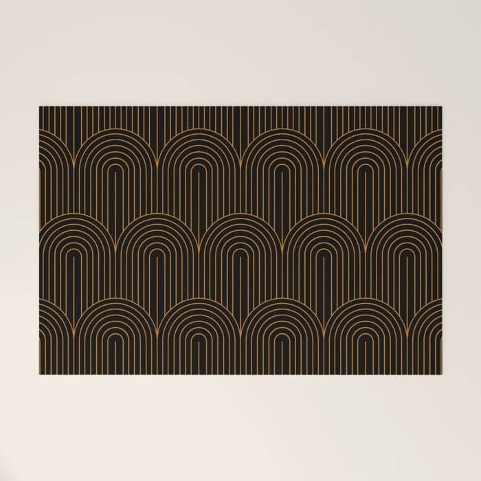 Art Deco Arch Pattern Vi Black & Orange Welcome Mat