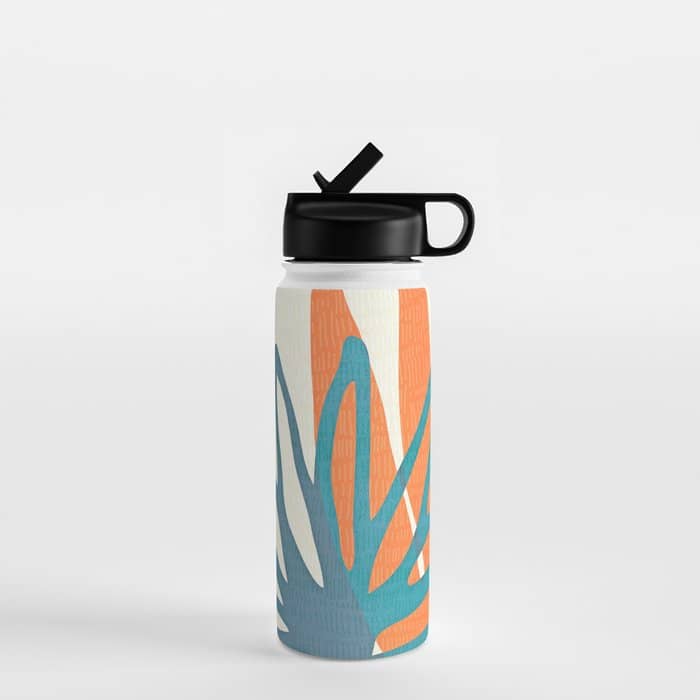 Mid Century Nature Print / Teal And Orange Water Bottle