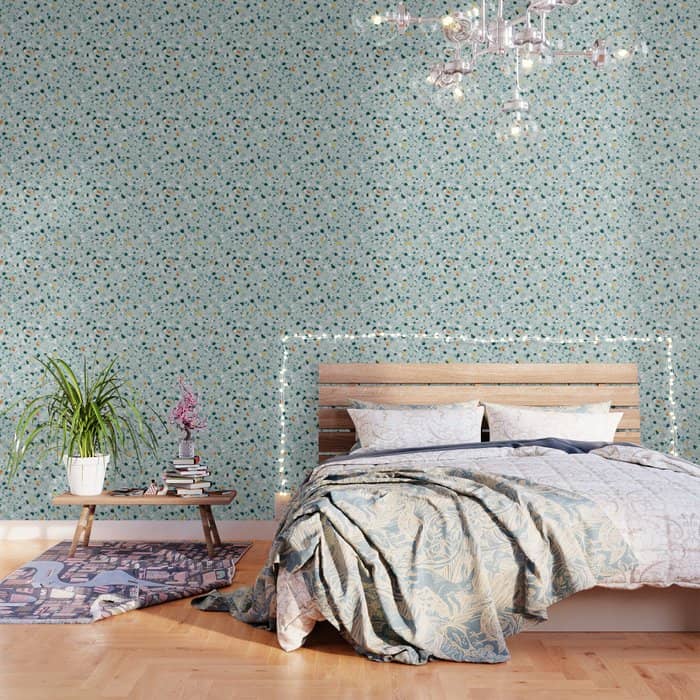 Mint Terrazzo, Eclectic Marble Texture Pattern, Colorful Neutral Pastel Illustration, Floor Tiles Wallpaper