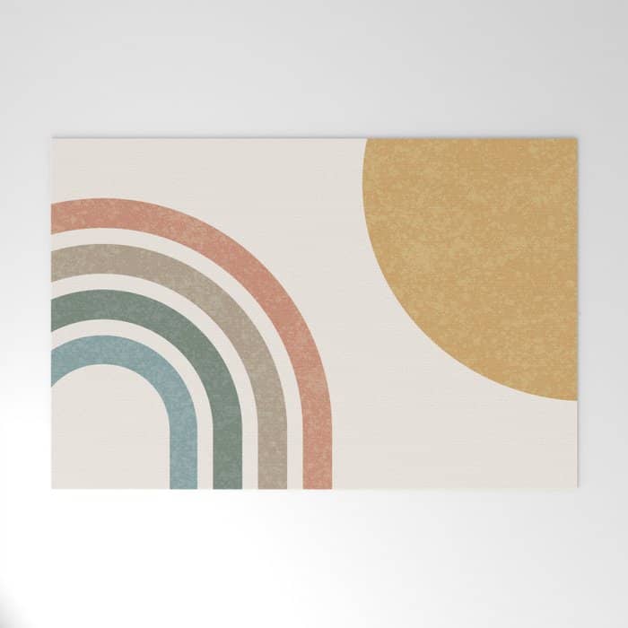 Mid Century Colorful Sun And Rainbow Welcome Mat