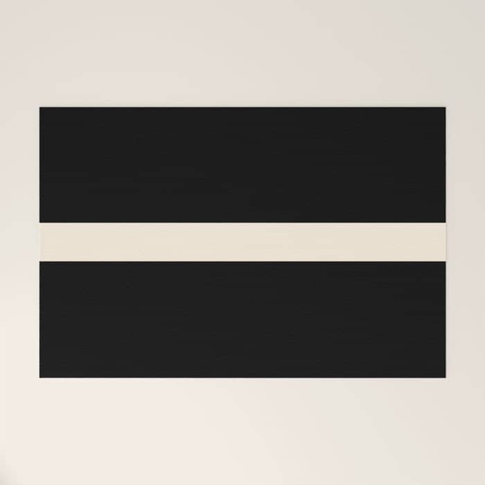 Single Stripe Minimalist Modern Color Block In Almond Cream And Black Welcome Mat