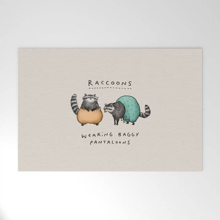 Raccoons Wearing Baggy Pantaloons Welcome Mat