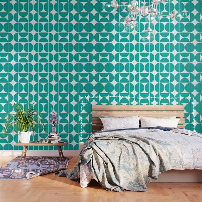 Mid Century Modern Turquoise Square Wallpaper