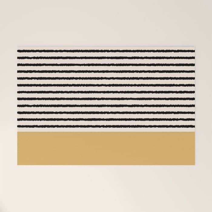 Texture - Black Stripes Gold Welcome Mat