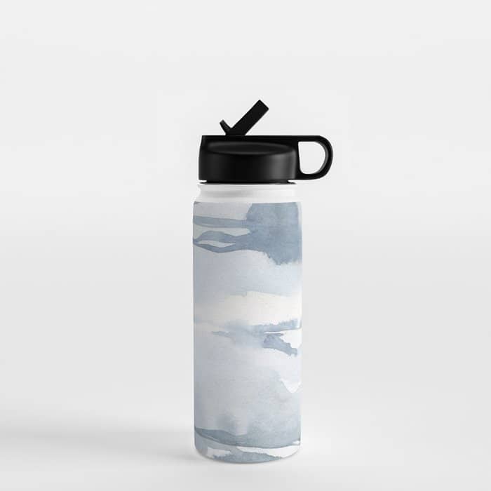 Pastel Blue Gray Abstract Watercolor Brushstrokes Stripes Pattern Water Bottle