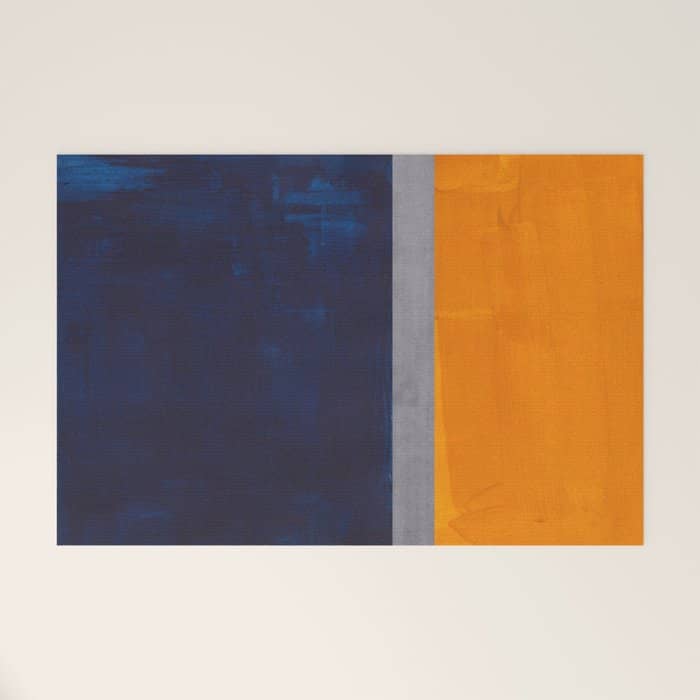 Minimalist Mid Century Rothko Color Field Navy Blue Yellow Ochre Grey Accent Square Colorblock  Welcome Mat