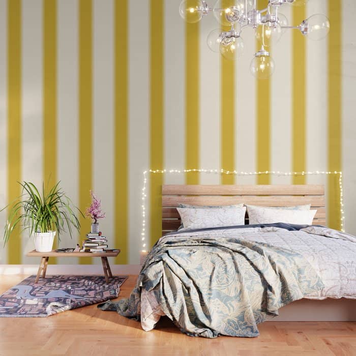 Marigold Yellow And Creme Lines Wallpaper