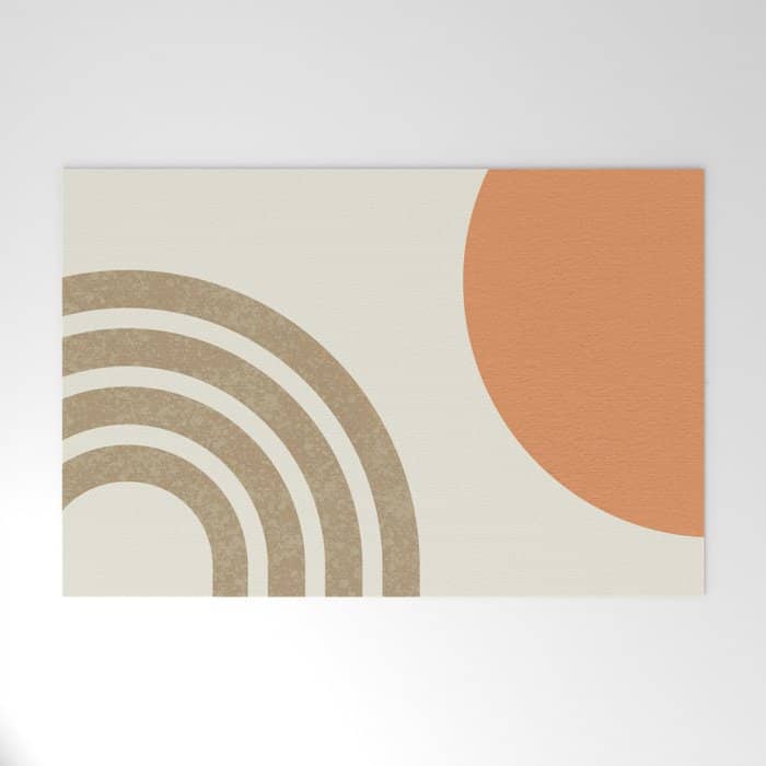 Mid-Century Modern - Orange Sun And Rainbow Welcome Mat