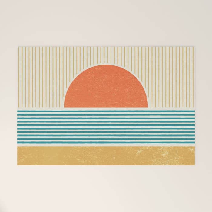 Sun Beach Stripes - Mid Century Modern Abstract Welcome Mat