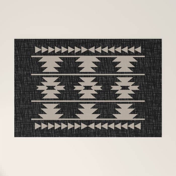 Southwestern Pattern 129 Black And Linen Welcome Mat
