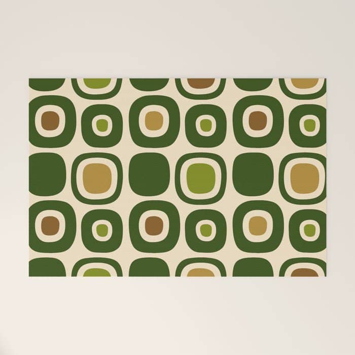 Mid Century Modern Modern Organic Shapes Pattern 321 Green Welcome Mat