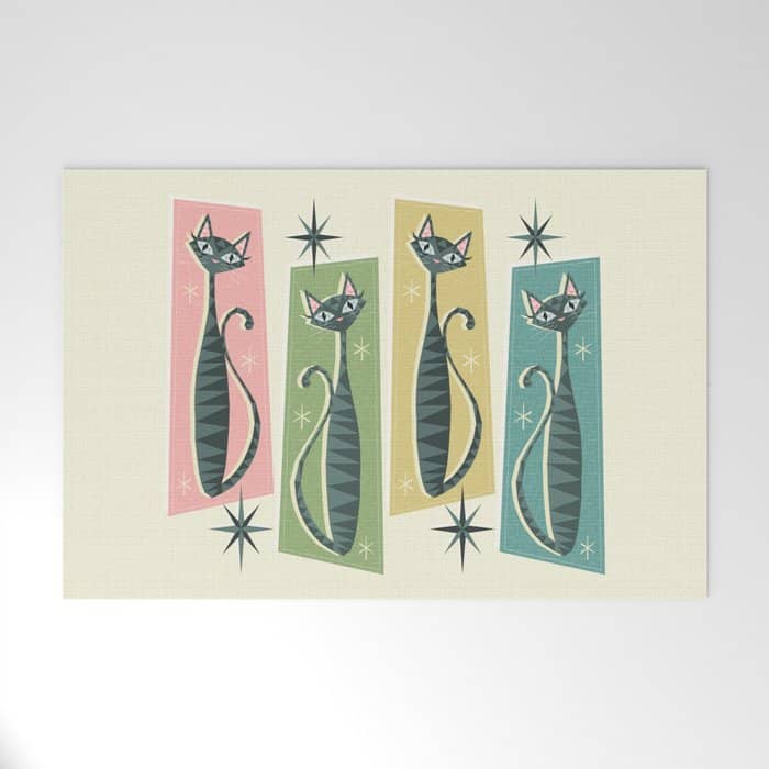 Retro Patchwork Tabbies ©Studioxtine Welcome Mat
