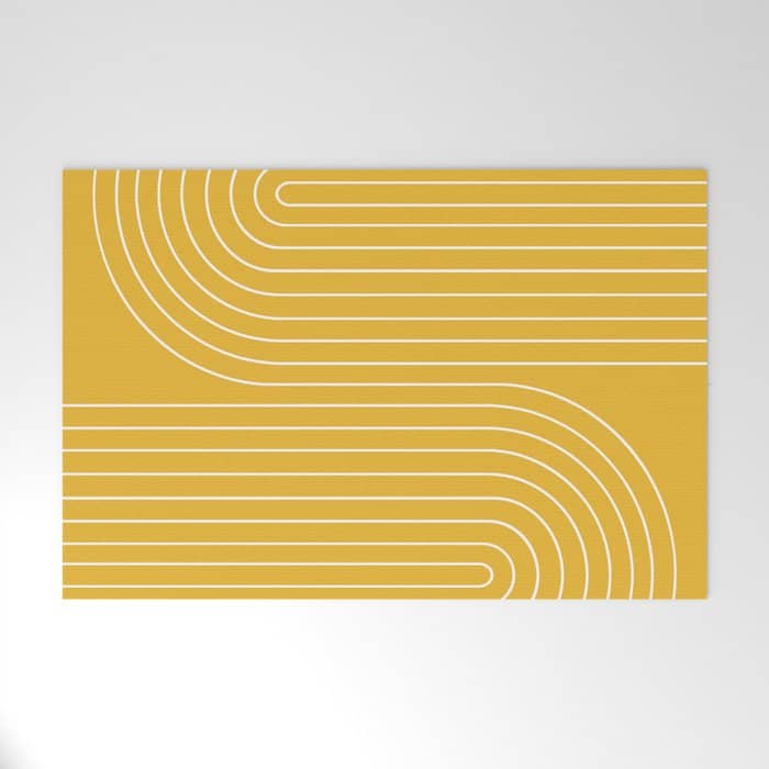 Minimal Line Curvature Viii Golden Yellow Mid Century Modern Arch Abstract Welcome Mat