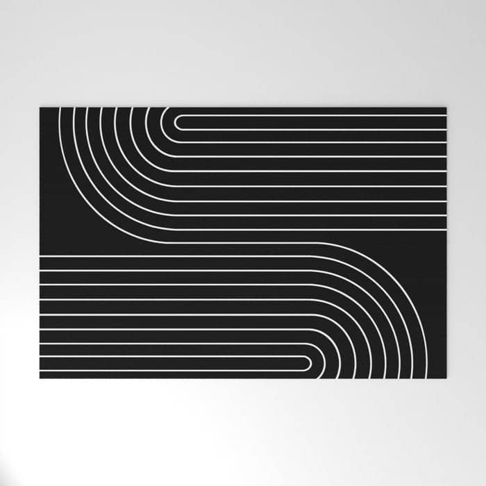 Minimal Line Curvature Ii Black And White Mid Century Modern Arch Abstract Welcome Mat
