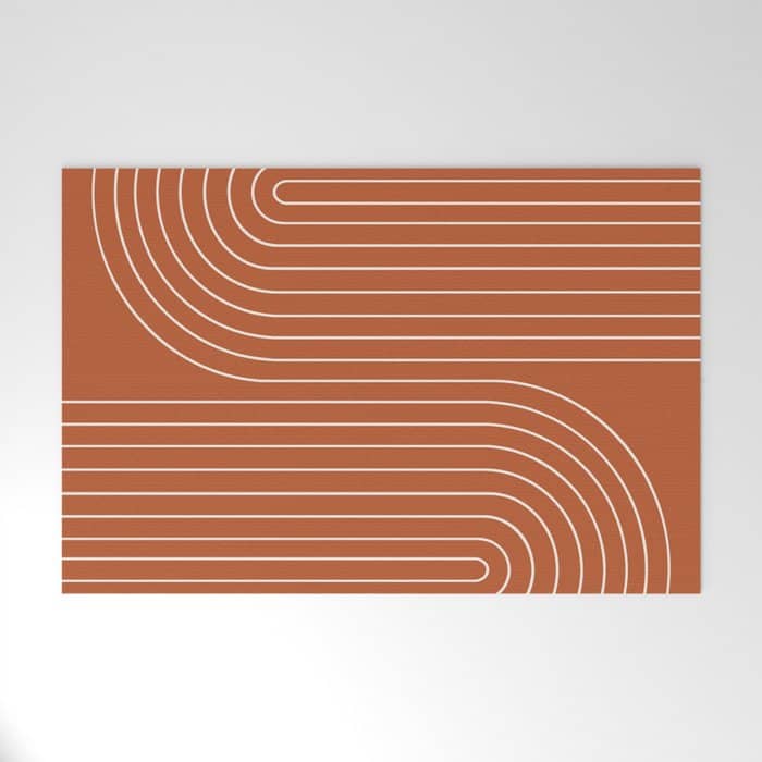 Minimal Line Curvature Ix Red Mid Century Modern Arch Abstract Welcome Mat