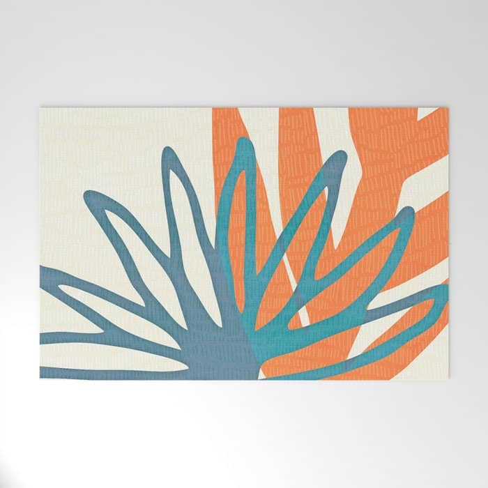 Mid Century Nature Print / Teal And Orange Welcome Mat