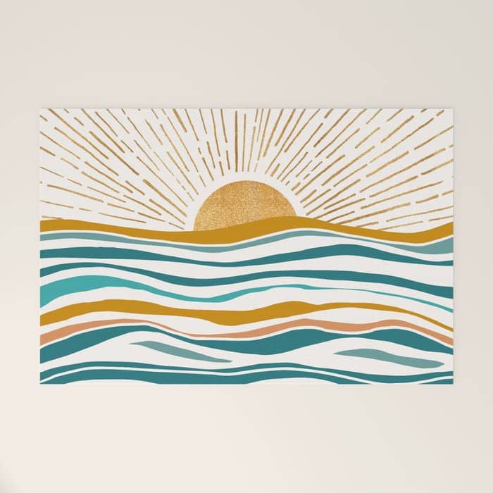 The Sun And The Sea - Gold And Teal Welcome Mat