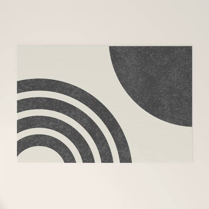 Mid Century Modern - Sun And Rainbow Black And White Welcome Mat