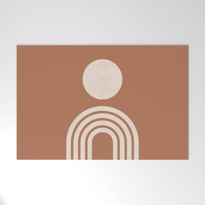 Mid Century Modern Sun And Rainbow On Terracotta Welcome Mat