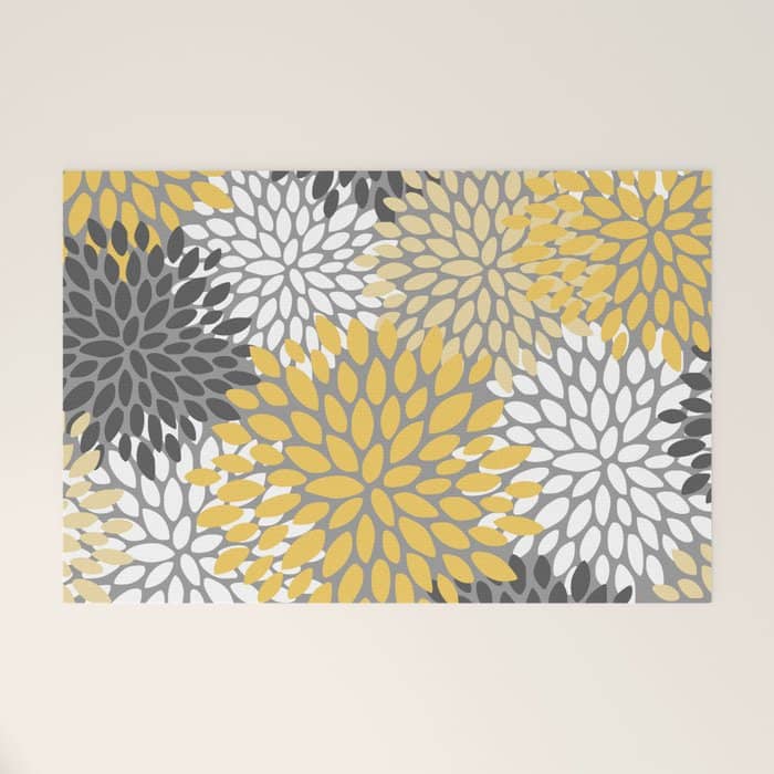 Modern Elegant Chic Floral Pattern, Soft Yellow, Gray, White Welcome Mat