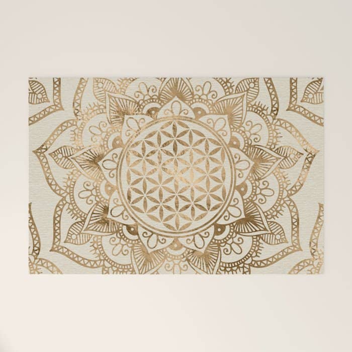 Flower Of Life In Lotus - Pastel Golds And Canvas Welcome Mat