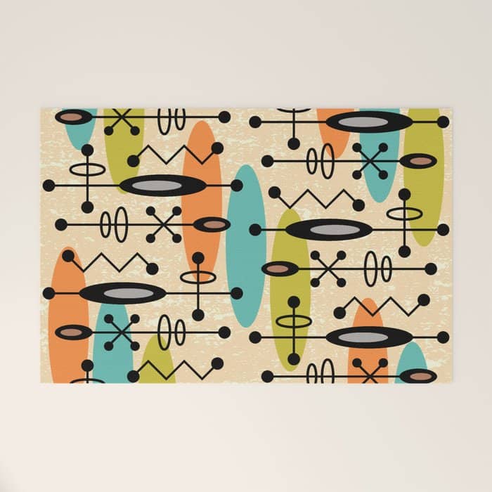 Retro 1950s Style Mid Century Modern Atomic Design 271 Googie Orange Blue And Green Welcome Mat