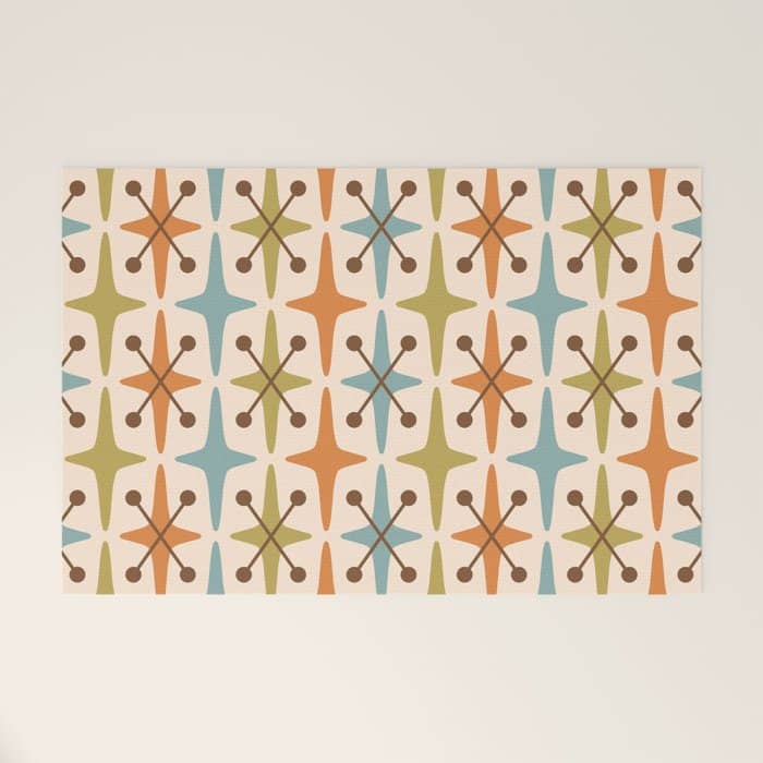 Mid Century Modern Googie Star Pattern Mid Mod Welcome Mat
