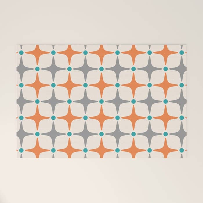 Mid Century Modern Starburst Pattern 993 Pattern Grey Blue And Orange Welcome Mat