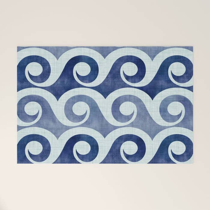 Indigo Geometric Beach Waves Welcome Mat