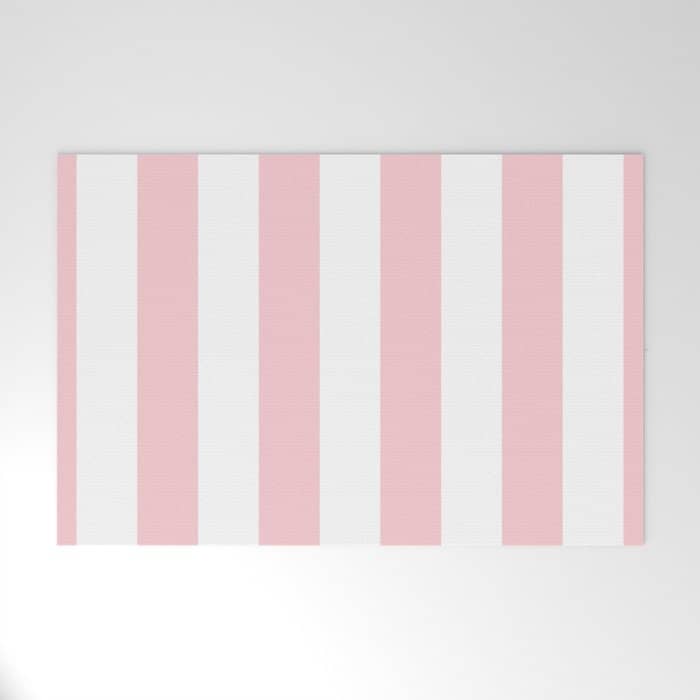 Large White And Light Millennial Pink Pastel Circus Tent Stripe Welcome Mat