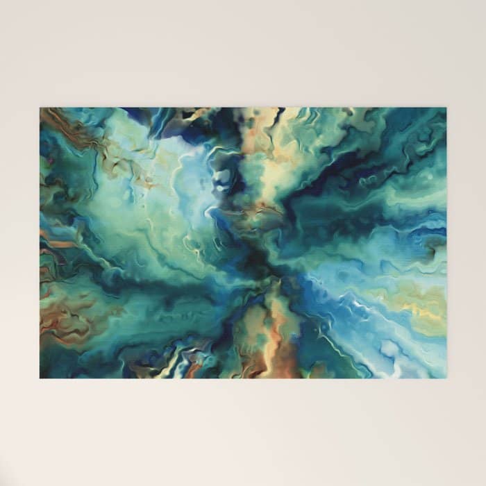Marbled Ocean Abstract, Navy, Blue, Teal, Green Welcome Mat