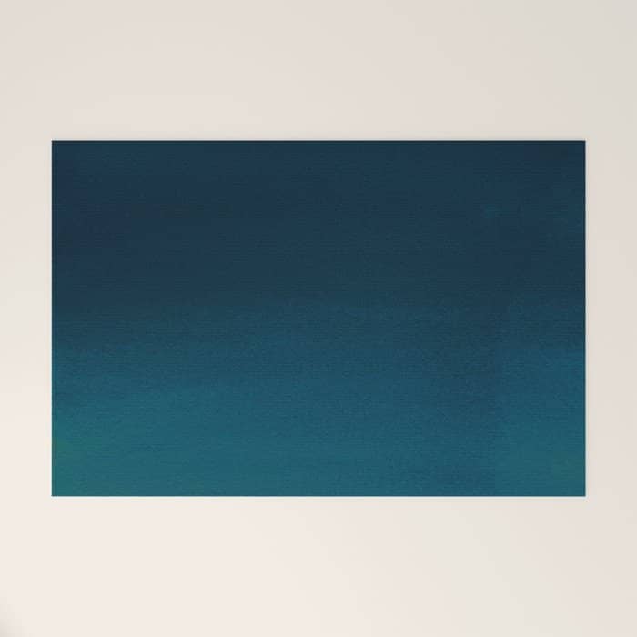 Navy Blue Teal Hand Painted Watercolor Paint Ombre Welcome Mat