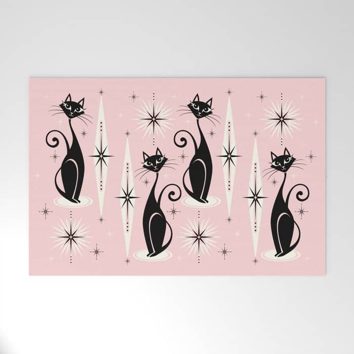 Mid Century Meow Retro Atomic Cats ©Studioxtine Welcome Mat