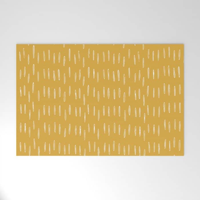 Raindrop Abstract Boho Pattern, Yellow Welcome Mat