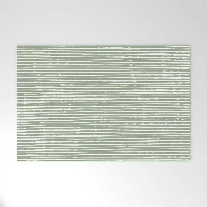 Abstract Stripes, Sage Green, Boho Wall Art Welcome Mat