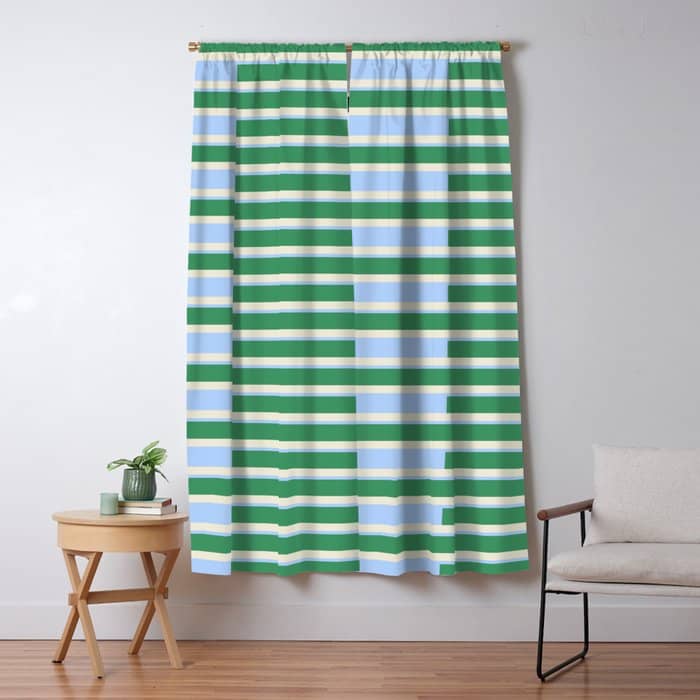 Minimalist Striped Pattern In Blue And Green Window Curtain