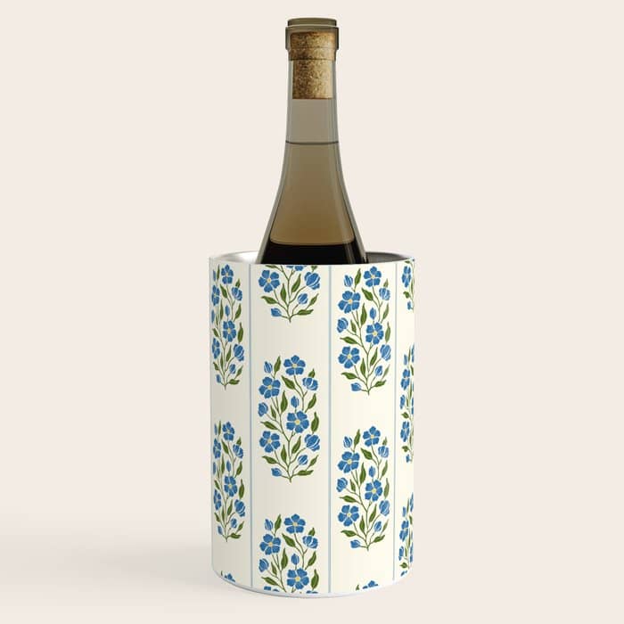 Cottagecore Inspired Blue Wildflower Pattern Wine Chiller