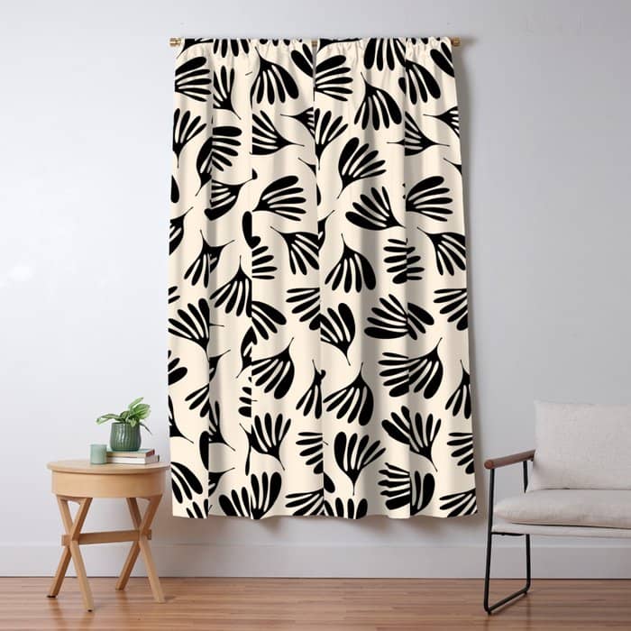 Wispy Leaves Contemporary Pattern In Black And Almond Cream Window Curtain