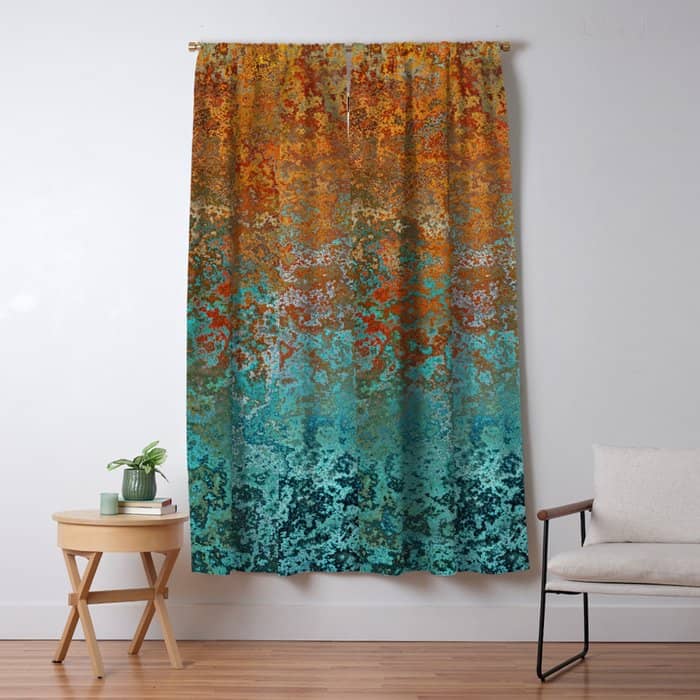 Vintage Copper And Teal Rust Window Curtain