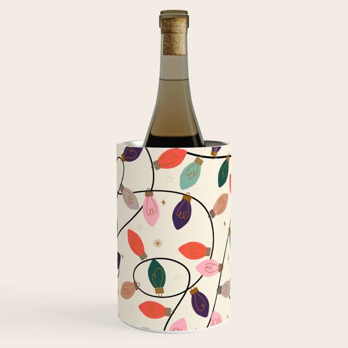 Whimsical Festive String Lights Seamless Pattern Wine Chiller