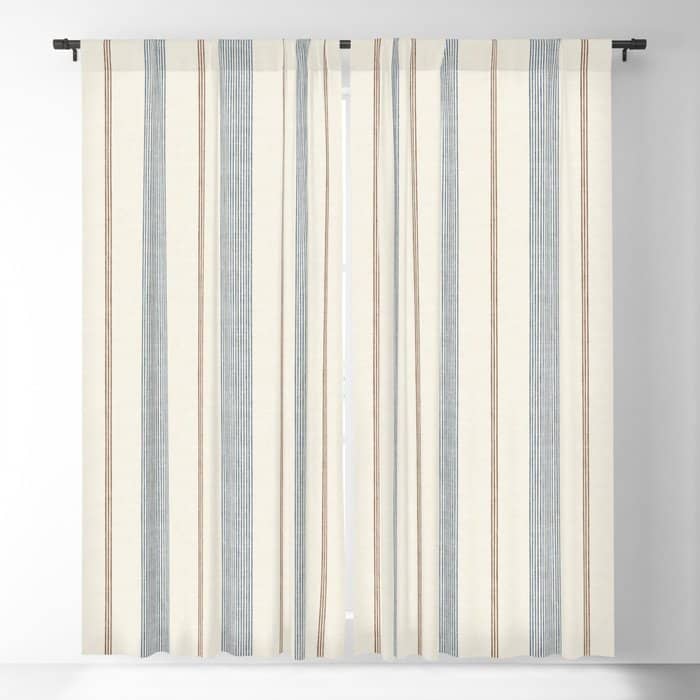 Ivy Stripes - Blue, Rust On Cream Window Curtain
