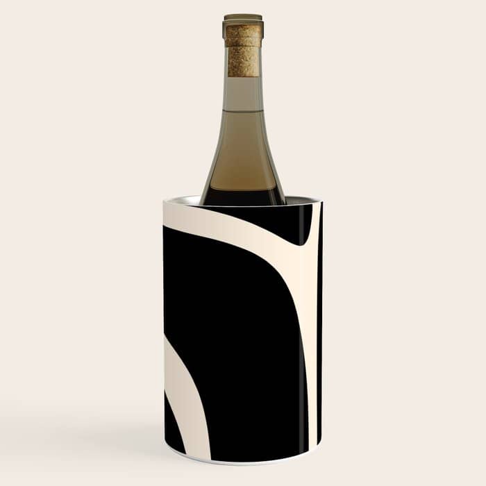 Tiki Minimalist Mid-Century Modern Abstract Pattern Black And Almond Cream Wine Chiller