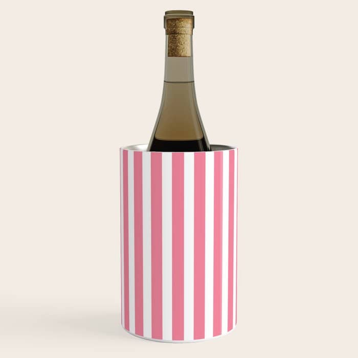 Rose Pink & White Cabana Stripe Wine Chiller